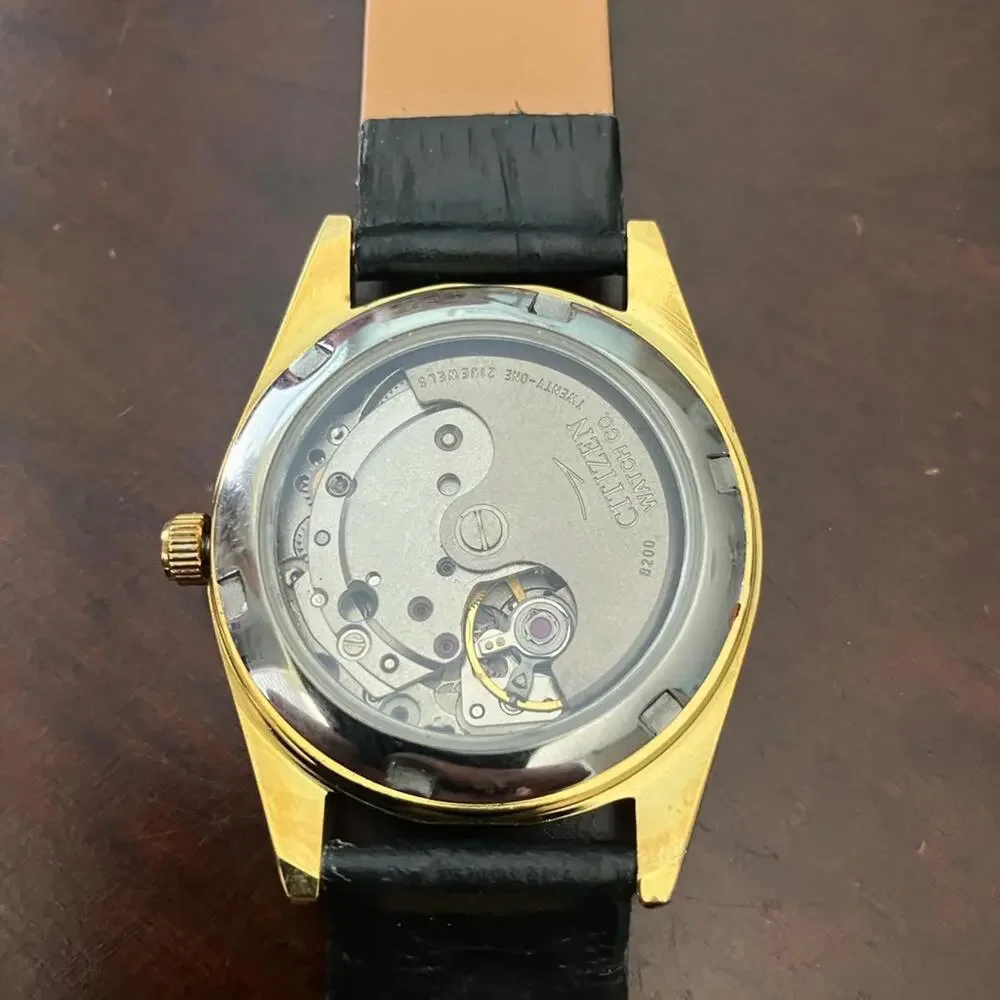 Citizen Gold Watch‎ with Black Leather Strap 36mm Vintage Rare